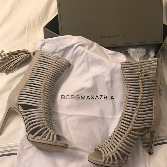 BCBGMaxAzria Shoes - BCBG Caged light grey tassel peep ankle boots
